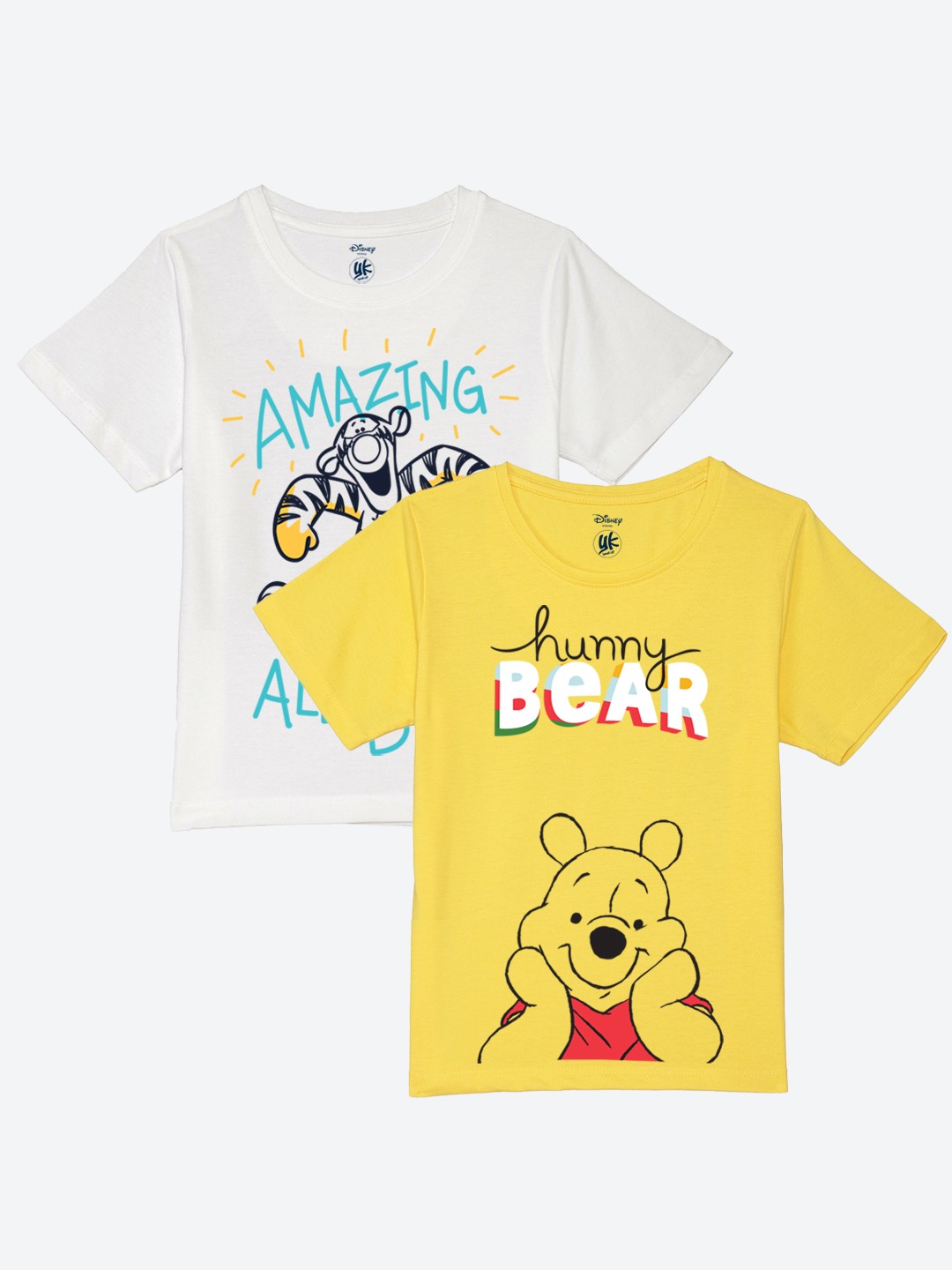 

YK Disney Boys Pack Of 2 Winnie The Pooh Printed Pure Cotton T-shirt, White