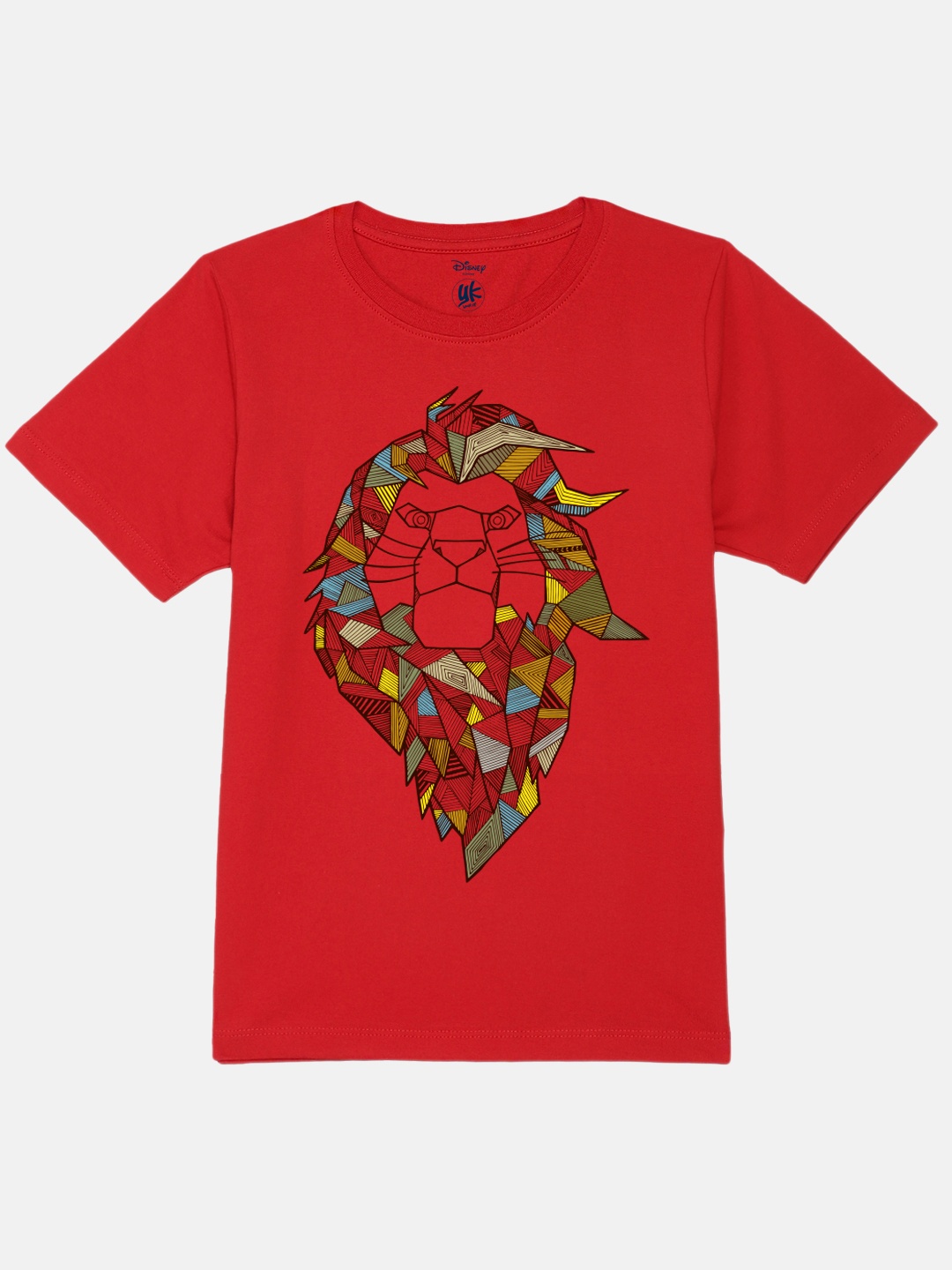 

YK Disney Boys Simba Printed Round Neck Short Sleeves Pure Cotton Regular T-shirt, Red