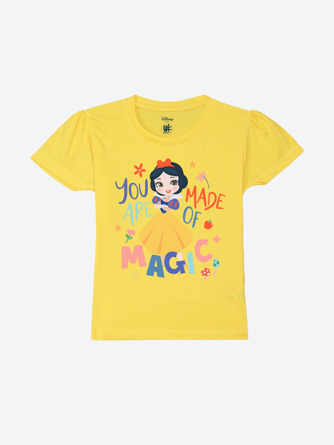 

YK Disney Girls Disney Princess Printed Pure Cotton T-shirt, Yellow