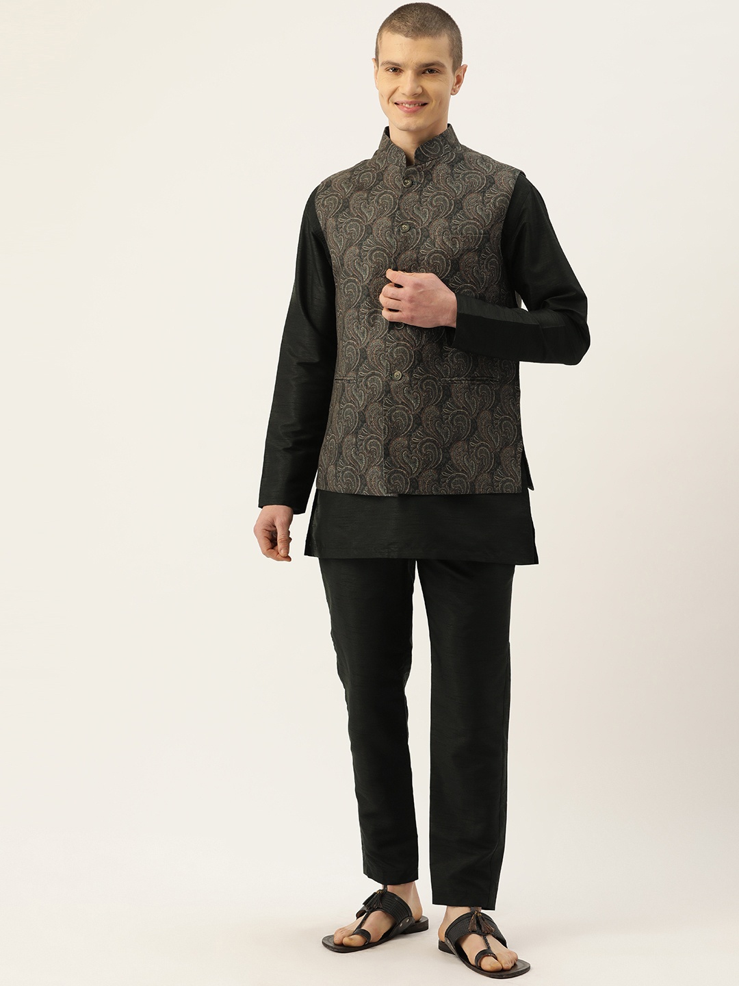 

Simaaya Men Kurta with Trousers & Nehru Jacket, Black