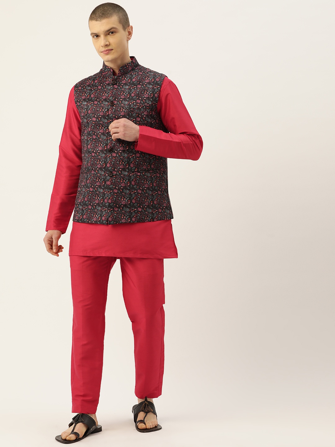 

Simaaya Men Kurta with Trousers & Nehru Jacket, Red