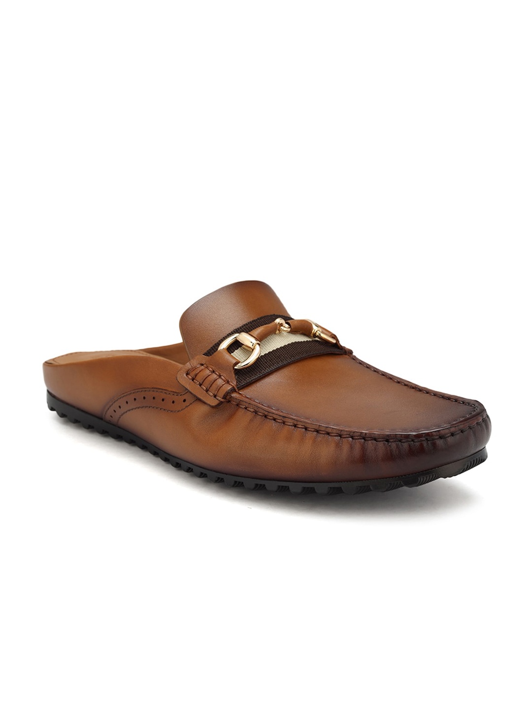 

ROSSO BRUNELLO Men Leather Round Toe Mules, Tan