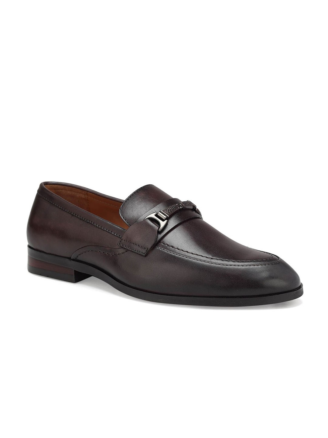 

ROSSO BRUNELLO Men Round-Toe Leather Formal Horse-Bit Loafers, Coffee brown