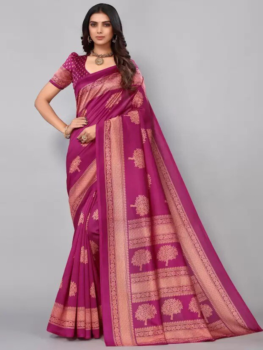 

KALINI Floral Zari Mysore Silk Saree, Maroon