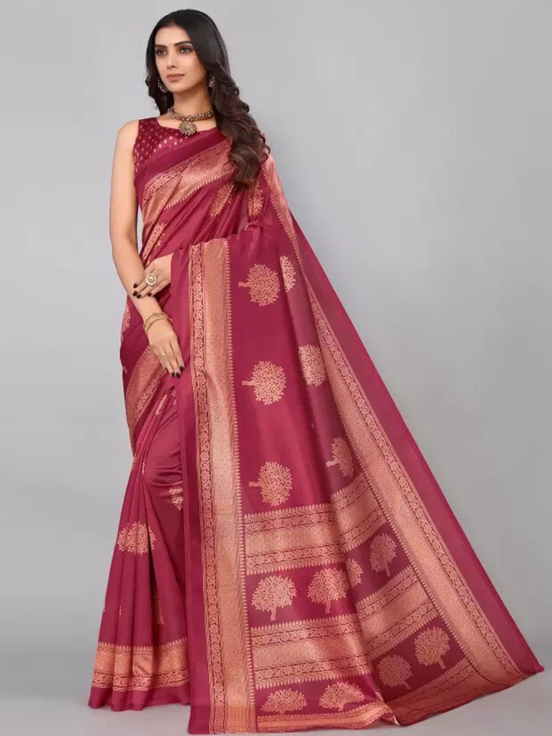 

KALINI Floral Cotton Silk Saree, Maroon