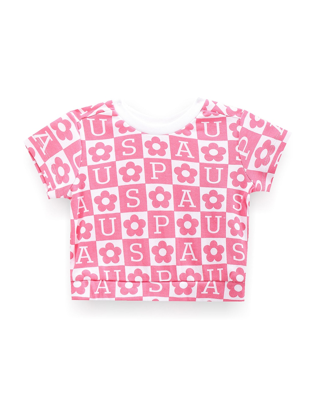 

U.S. Polo Assn. Kids Girls Brand Logo Printed Round Neck Pure Cotton T-shirt, Pink