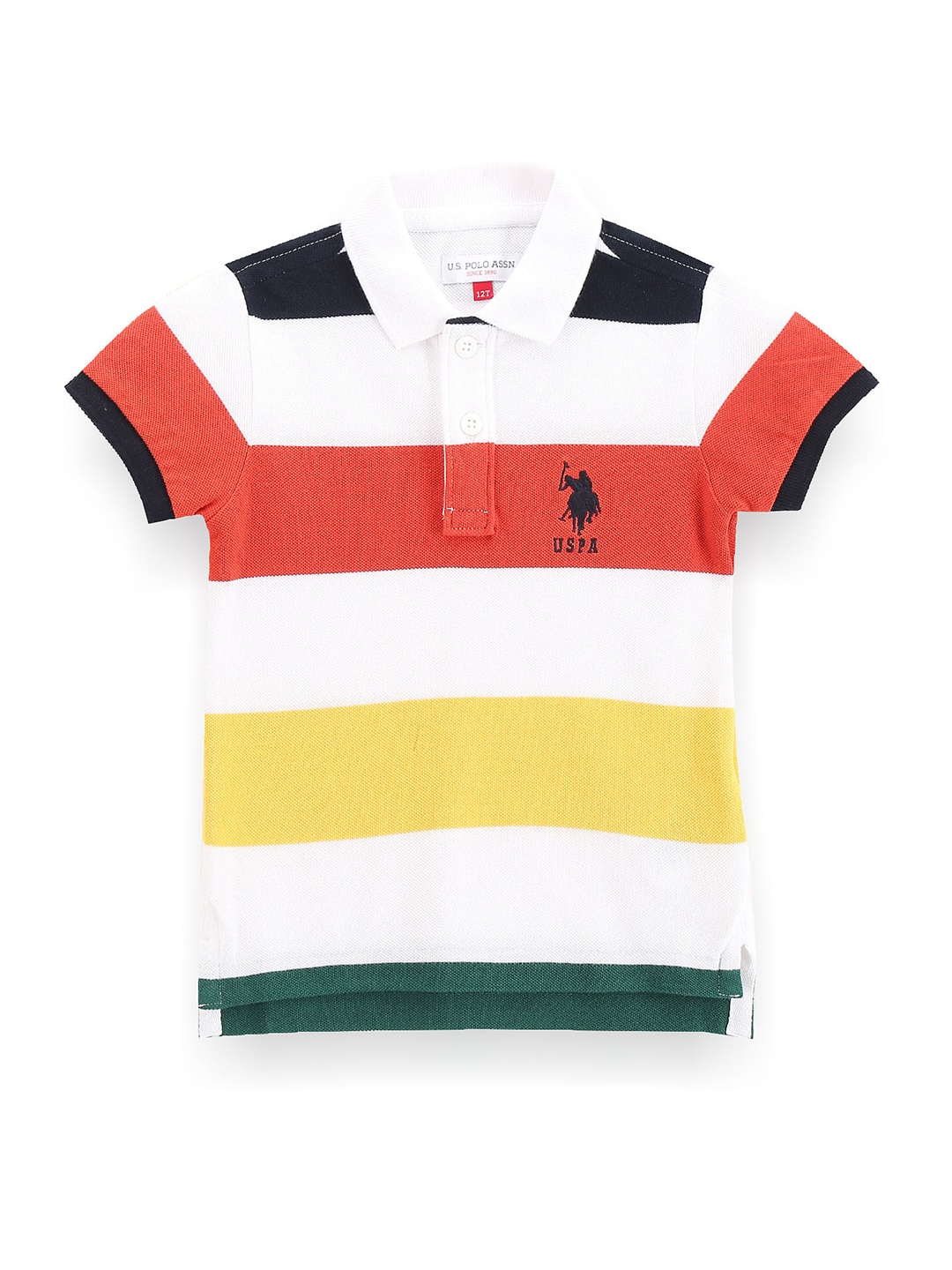 U.S. Polo Assn. Kids Boys Striped Polo Collar Pure Cotton T-shirt, White