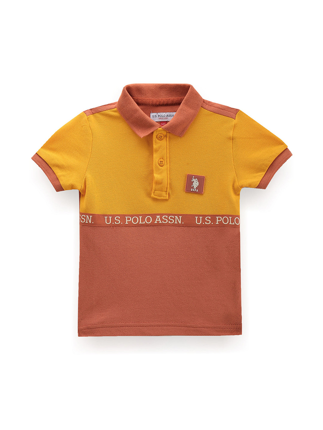 

U.S. Polo Assn. Kids Boys Colourblocked Polo Collar Pure Cotton T-shirt, Orange