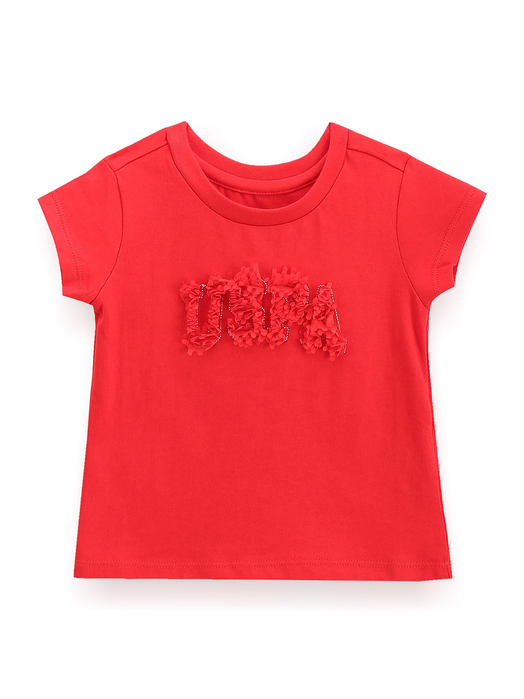 U.S. Polo Assn. Kids Girls Printed Pure Cotton T-shirt, Red