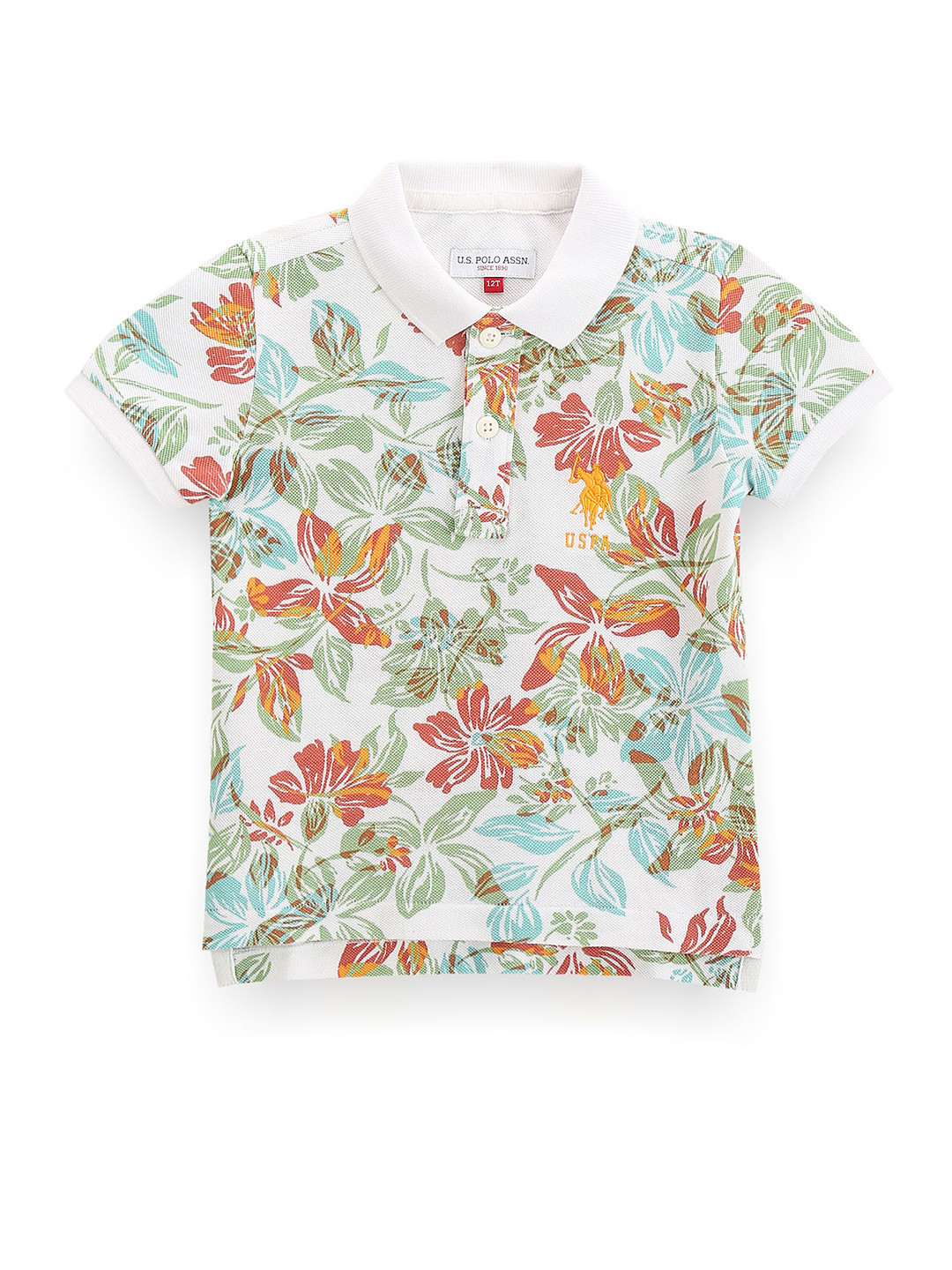 

U.S. Polo Assn. Kids Boys Floral Printed Polo Collar Pure Cotton T-shirt, White