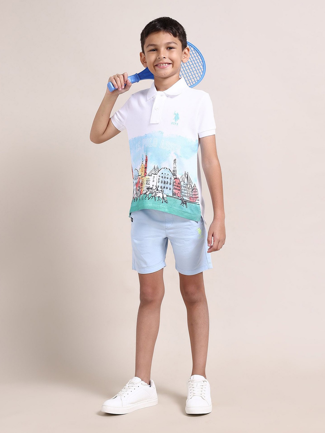 

U.S. Polo Assn. Kids Boys Graphic Printed Polo Collar Pure Cotton T-shirt, White