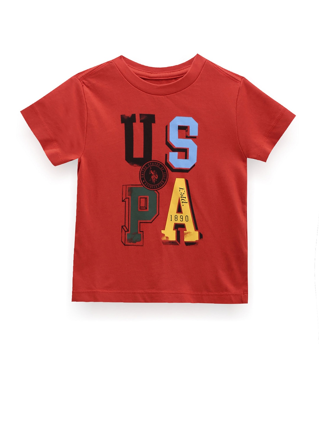 U.S. Polo Assn. Kids Boys Typography Printed Pure Cotton T-shirt, Red