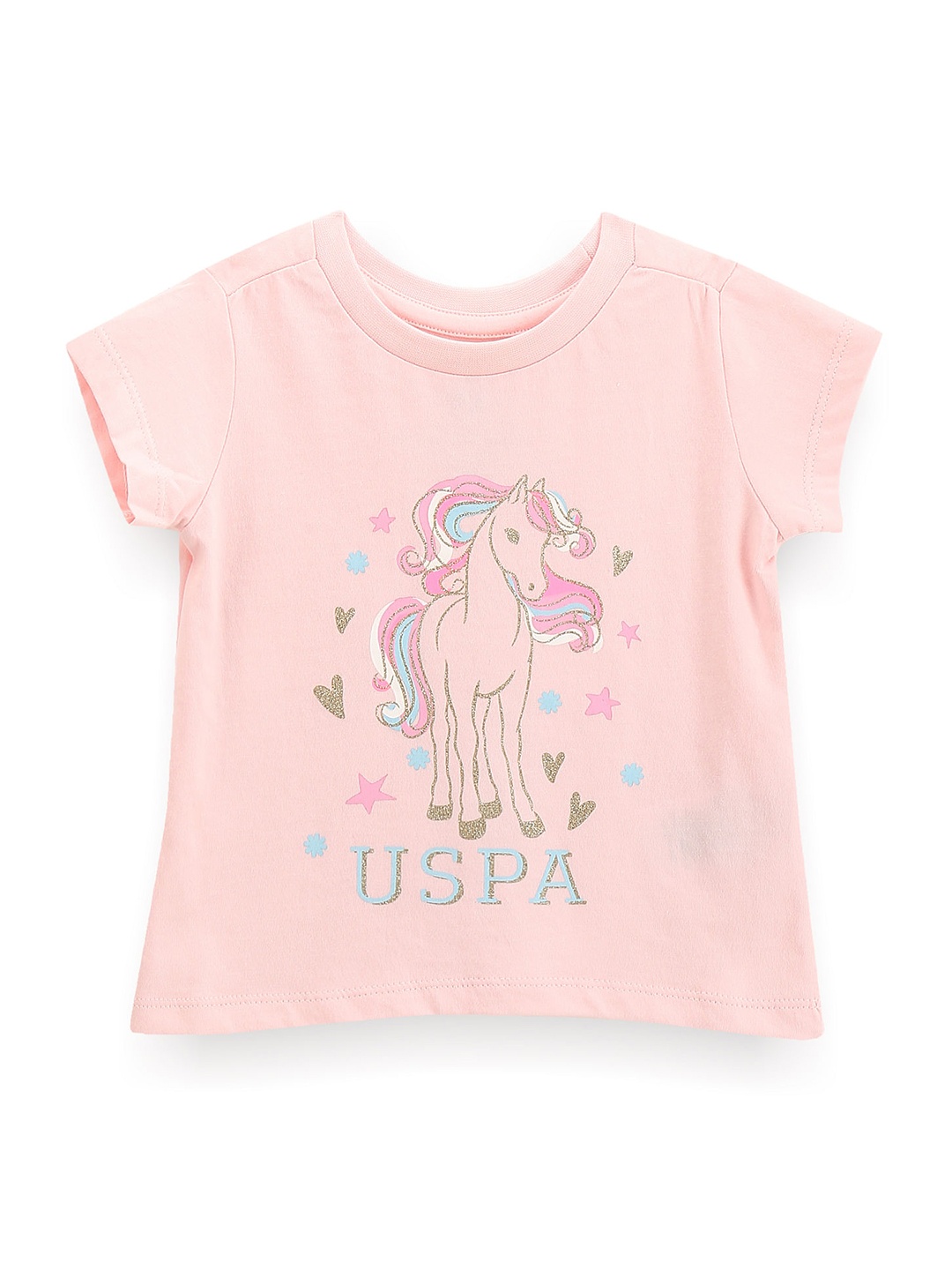 

U.S. Polo Assn. Kids Girls Printed Pure Cotton T-shirt, Pink