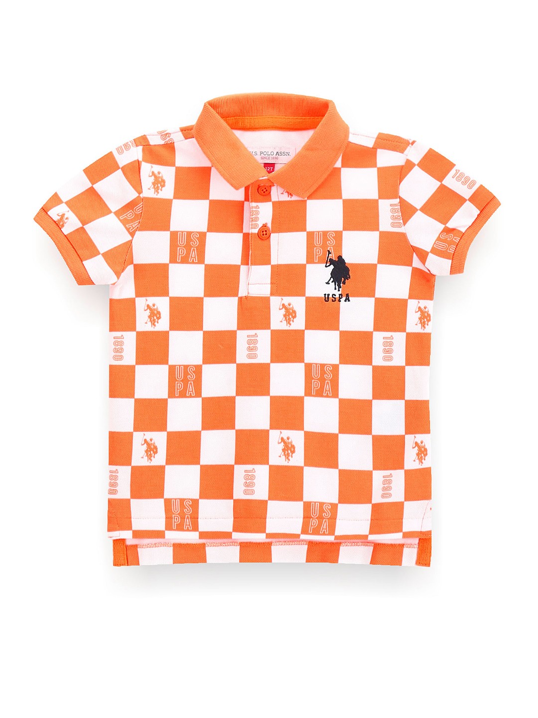 

U.S. Polo Assn. Kids Boys Checked Polo Collar Pure Cotton T-shirt, Orange