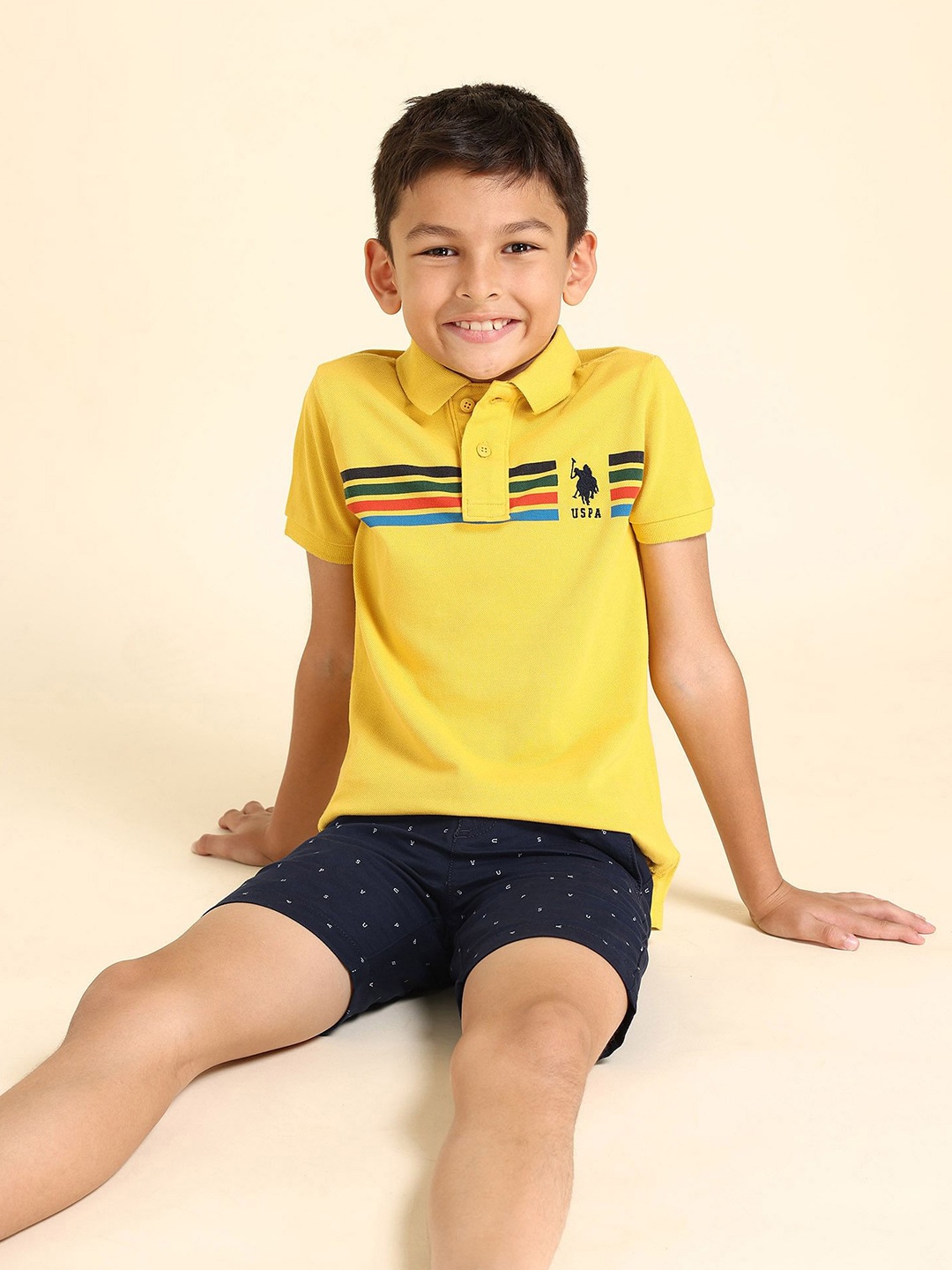 

U.S. Polo Assn. Kids Boys Striped Polo Collar Pure Cotton T-shirt, Yellow