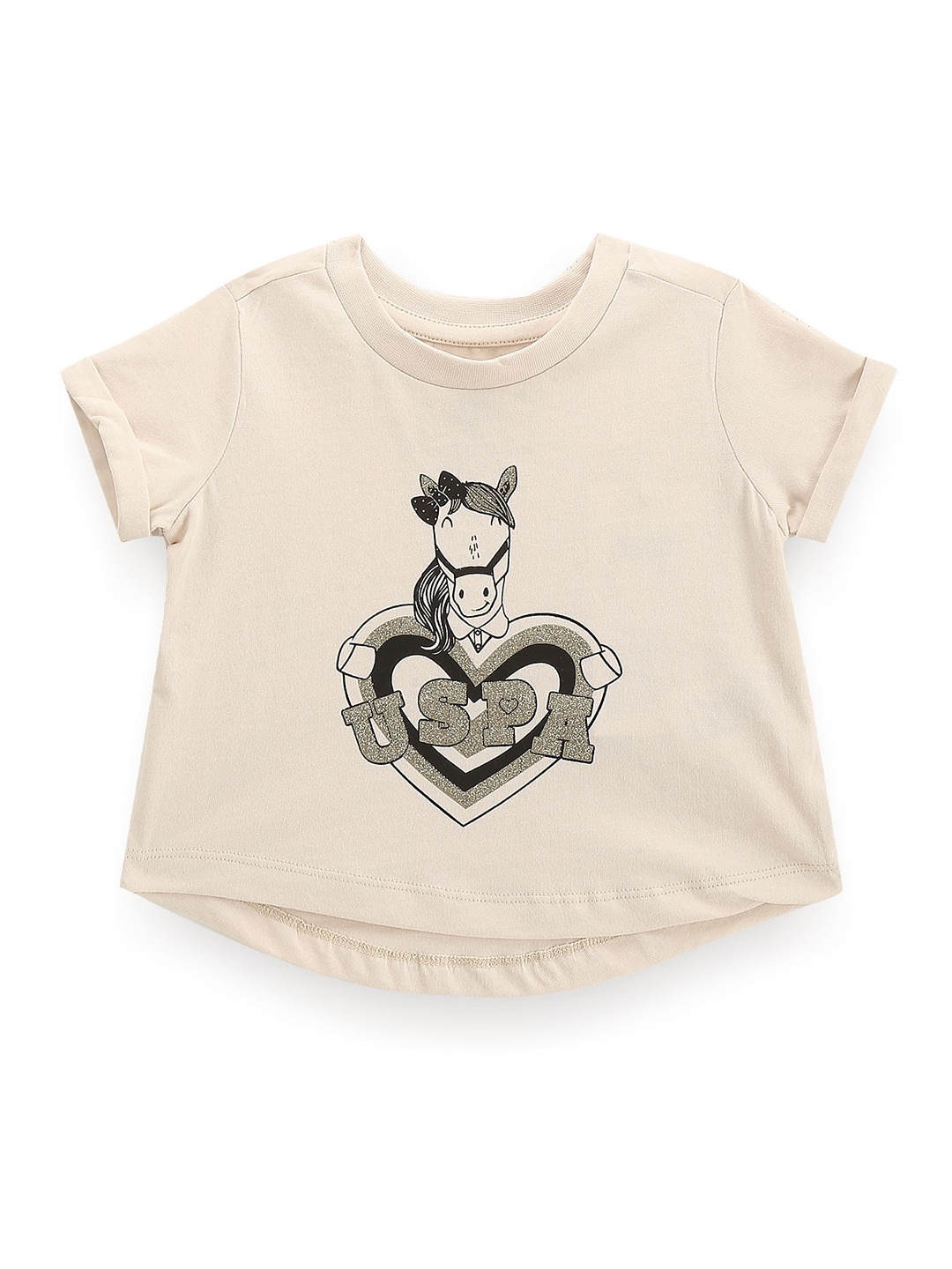 

U.S. Polo Assn. Kids Girls Printed Pure Cotton T-shirt, Beige