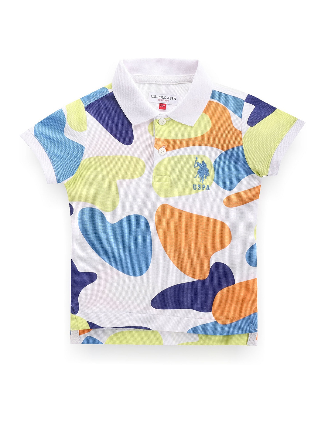 

U.S. Polo Assn. Kids Boys Printed Polo Collar Pure Cotton T-shirt, White