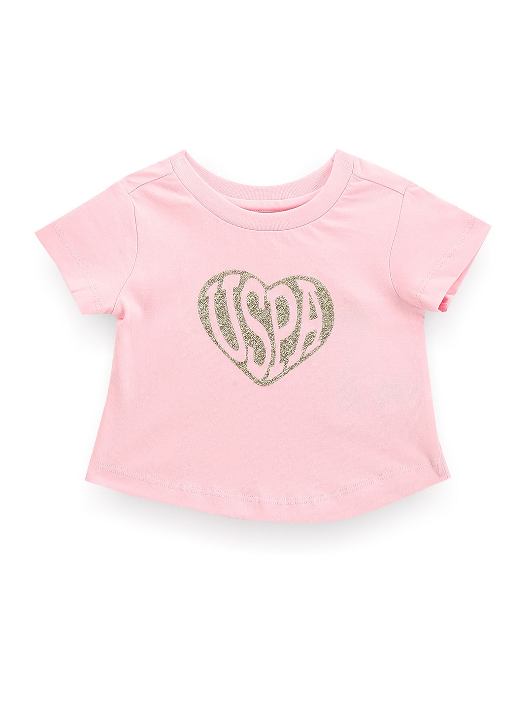 

U.S. Polo Assn. Kids Girls Brand Logo Printed Round Neck Pure Cotton Crop T-shirt, Pink