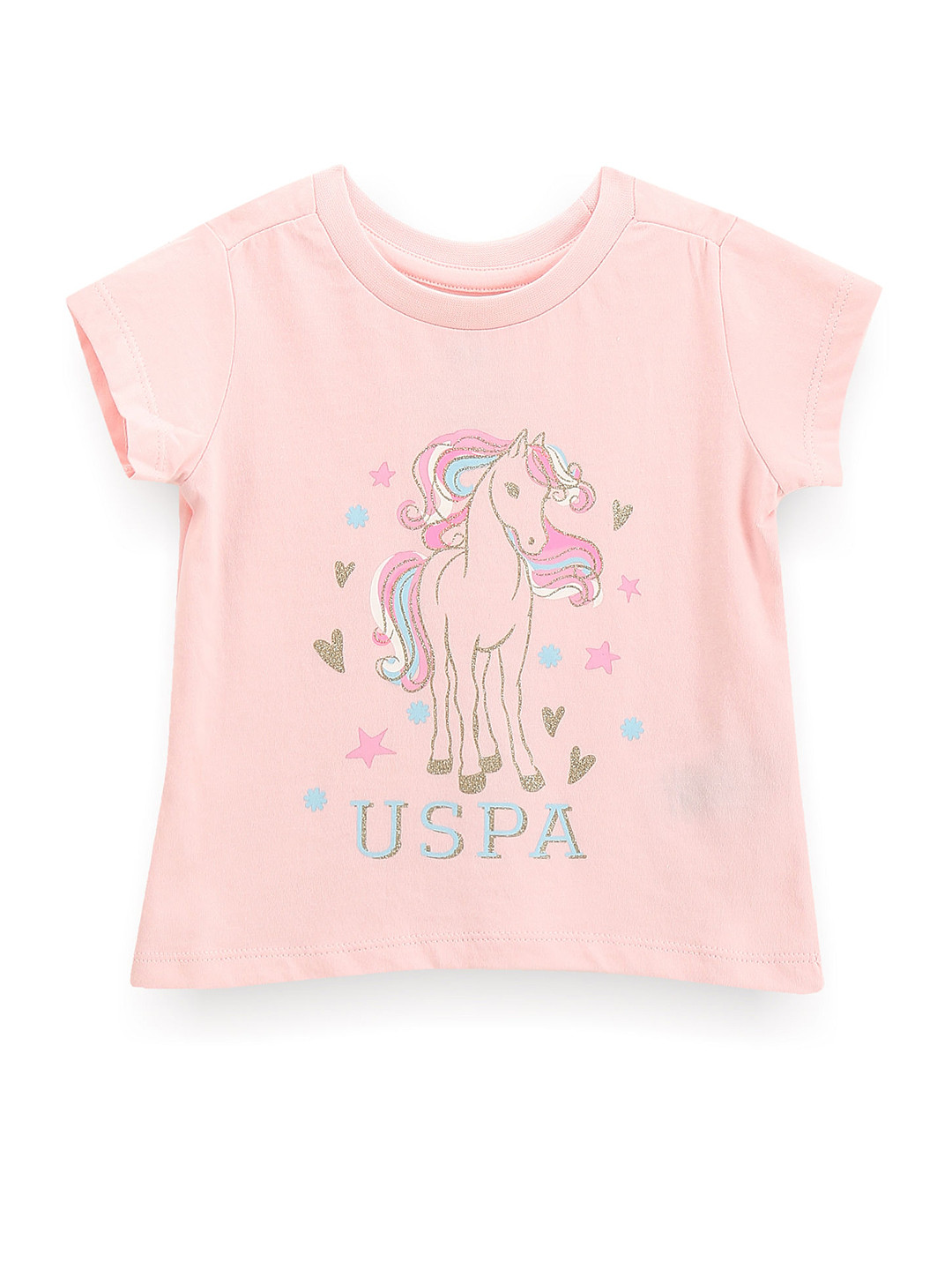 

U.S. Polo Assn. Kids Girls Graphic Printed Round Neck Pure Cotton T-shirt, Pink