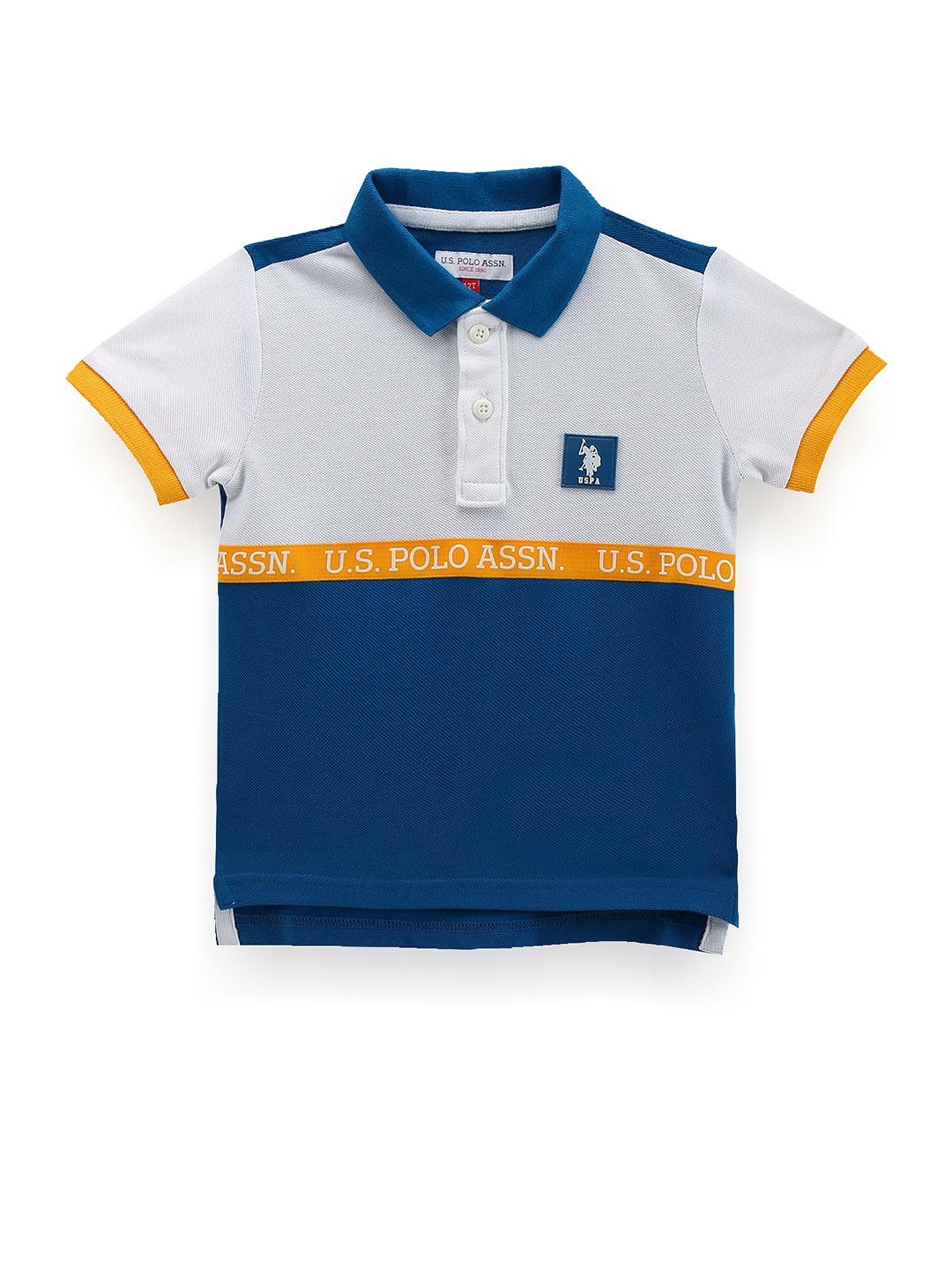 

U.S. Polo Assn. Kids Boys Colourblocked Polo Collar Pure Cotton T-shirt, Blue