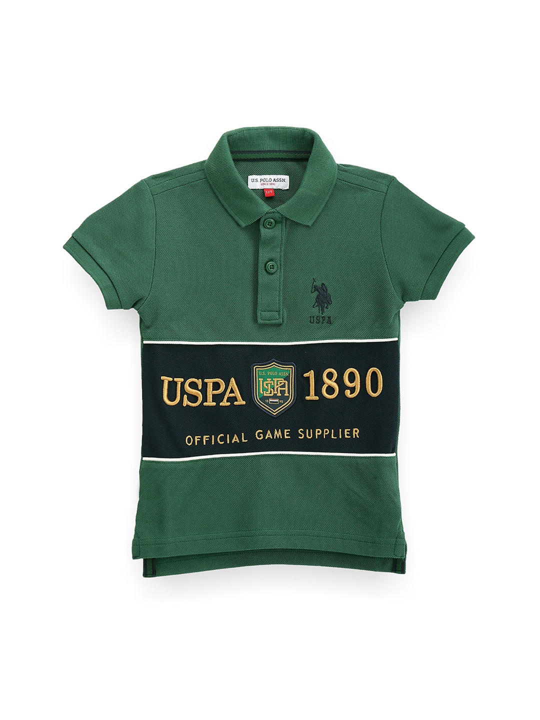 

U.S. Polo Assn. Kids Boys Colourblocked Polo Collar Pure Cotton T-shirt, Green