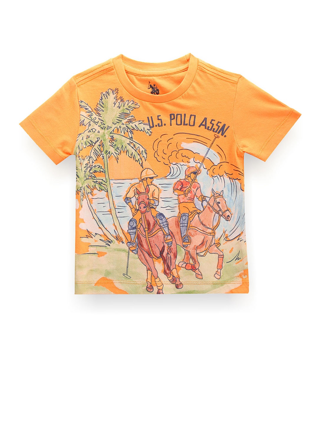 U.S. Polo Assn. Kids Boys Printed Pure Cotton T-shirt, Orange
