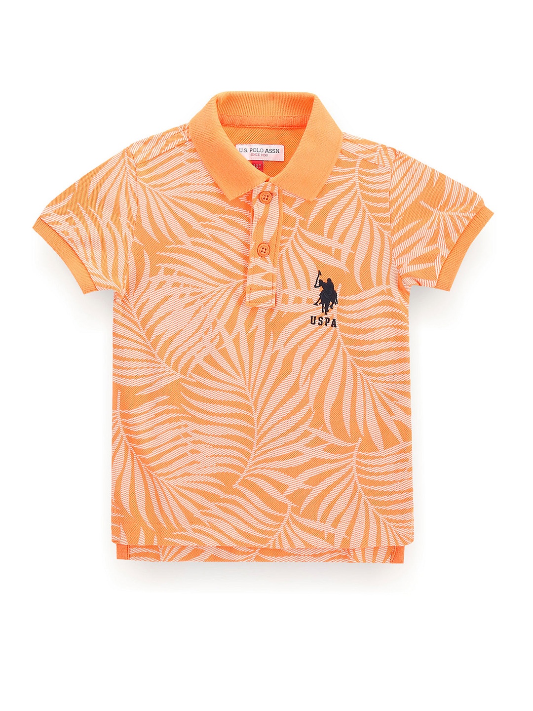 

U.S. Polo Assn. Kids Boys Striped Polo Collar Pure Cotton T-shirt, Orange