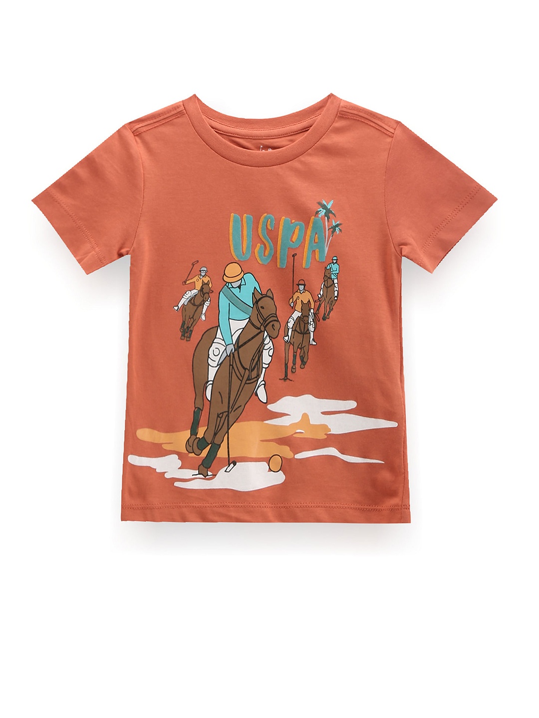 

U.S. Polo Assn. Kids Boys Graphic Printed Round Neck Pure Cotton T-shirt, Orange