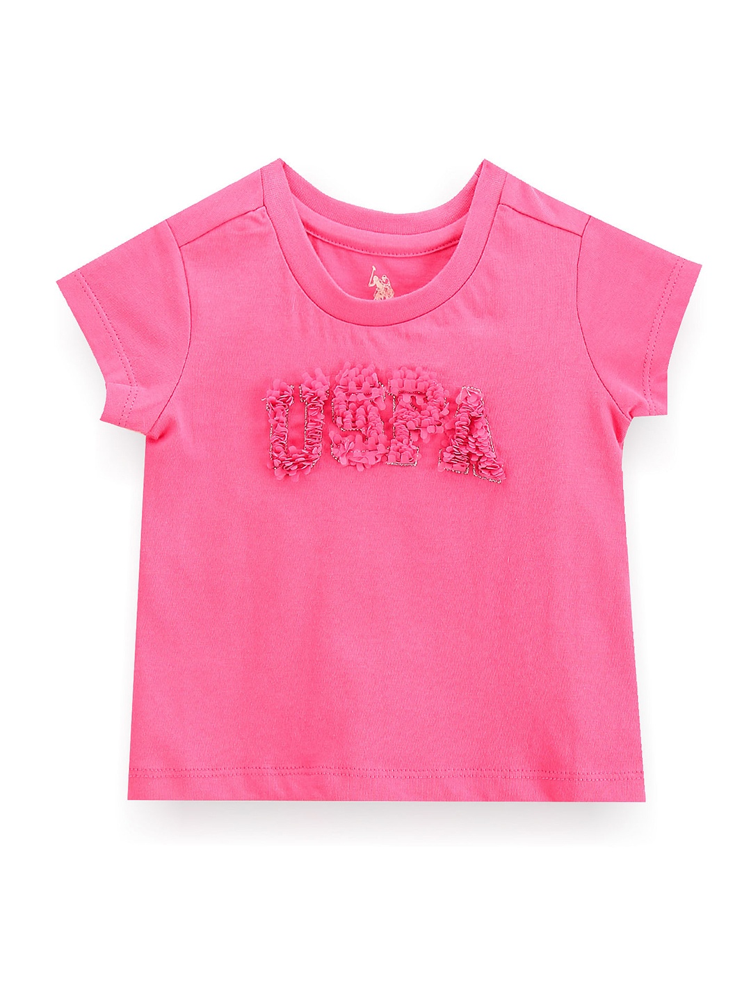 

U.S. Polo Assn. Kids Girls Printed Pure Cotton T-shirt, Pink