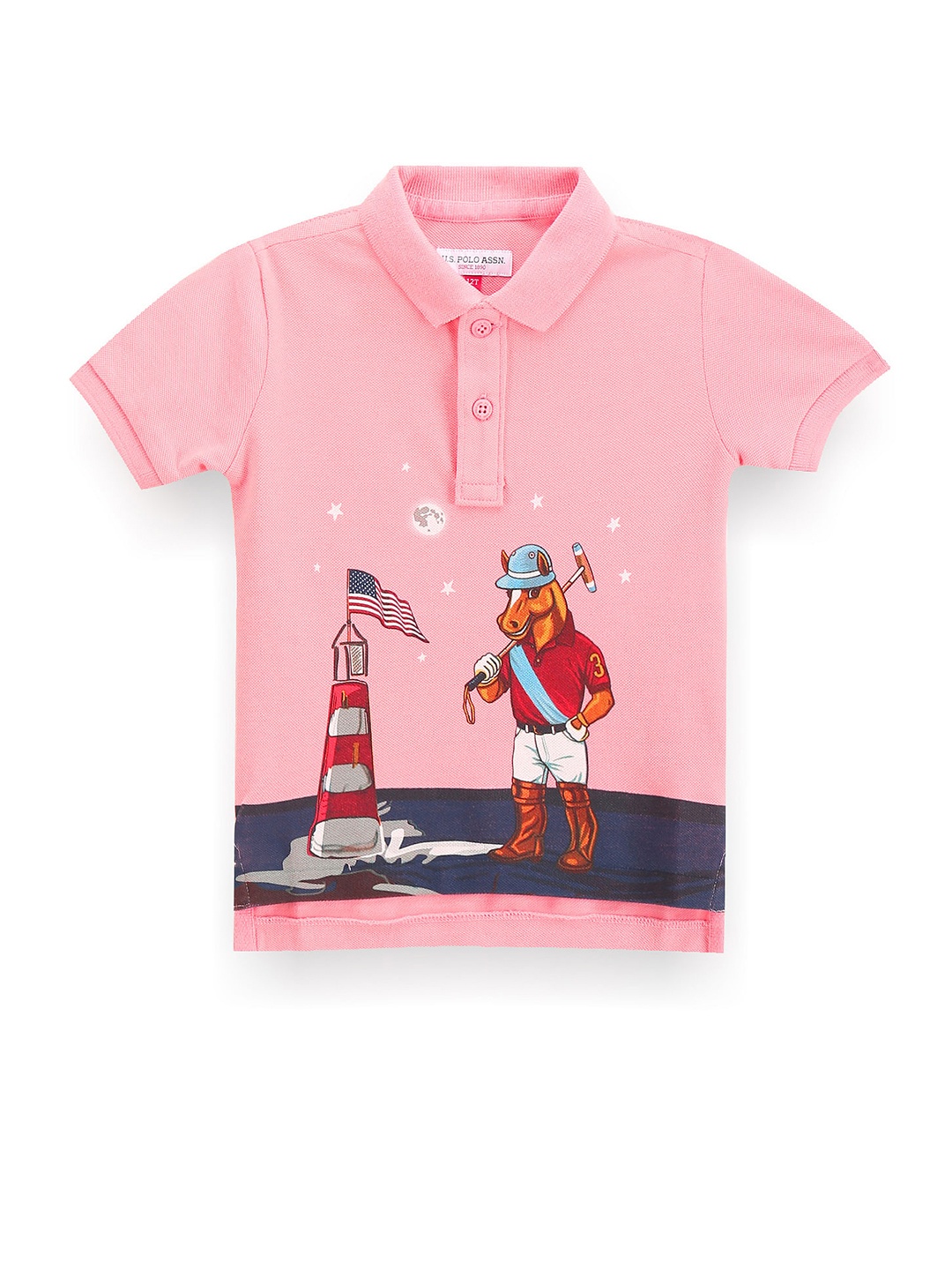 

U.S. Polo Assn. Kids Boys Graphic Printed Polo Collar Pure Cotton T-shirt, Pink