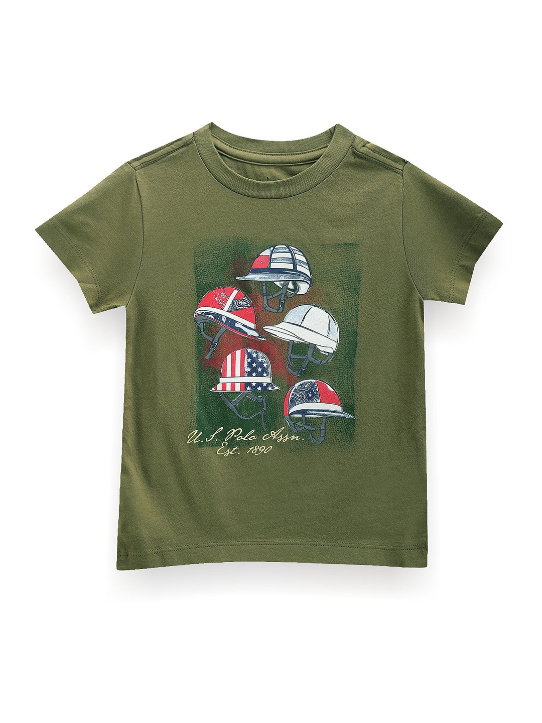 

U.S. Polo Assn. Kids Boys Graphic Printed Pure Cotton T-shirt, Green