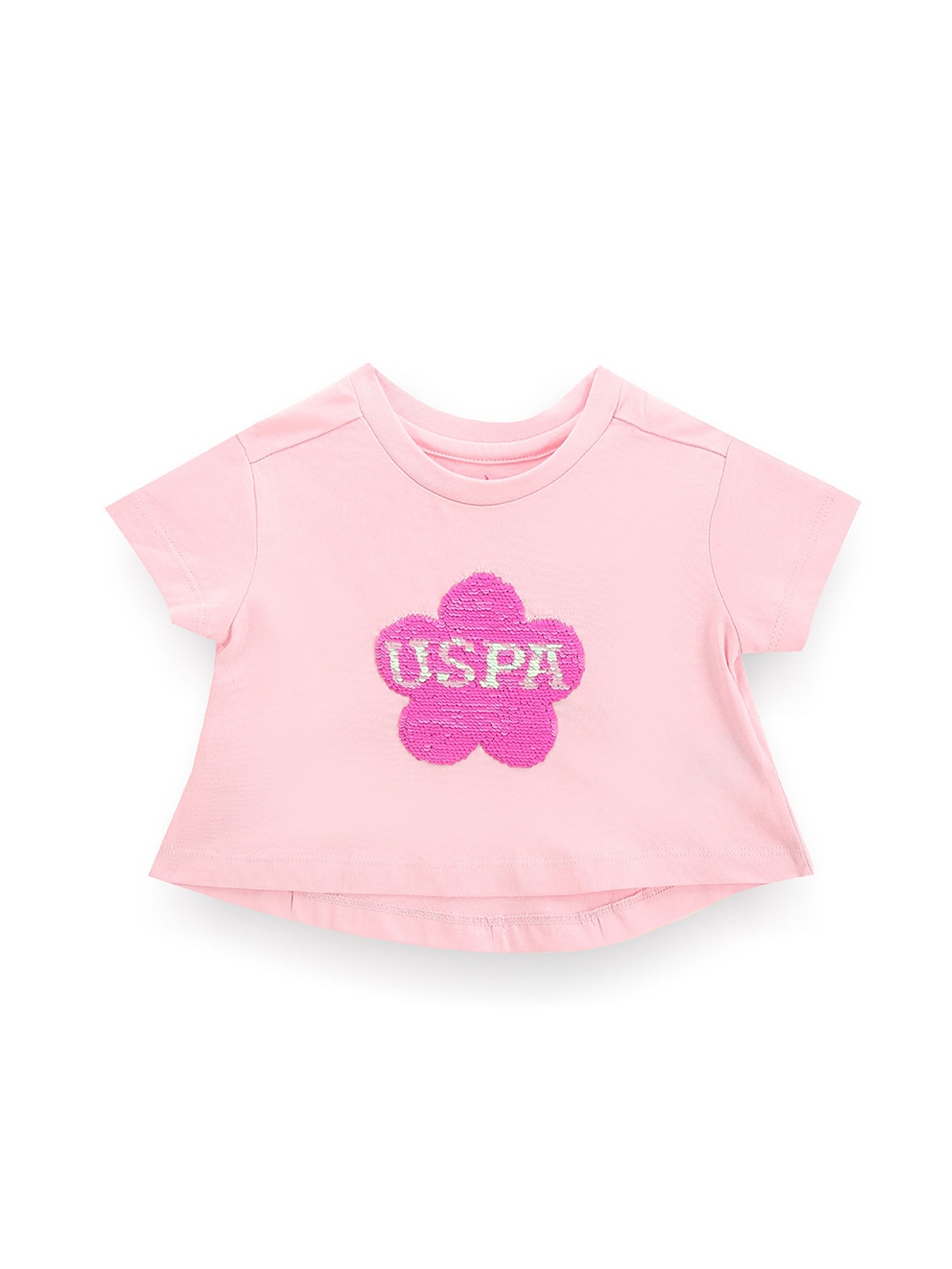 

U.S. Polo Assn. Kids Girls Typography Printed Pure Cotton T-shirt, Pink