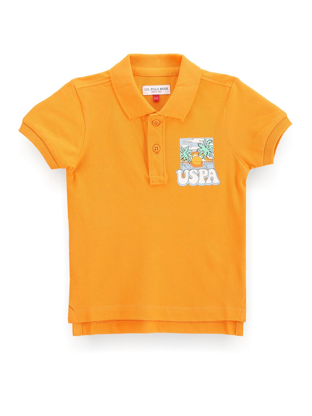 

U.S. Polo Assn. Kids Boys Graphic Printed Polo Collar Pure Cotton T-shirt, Orange