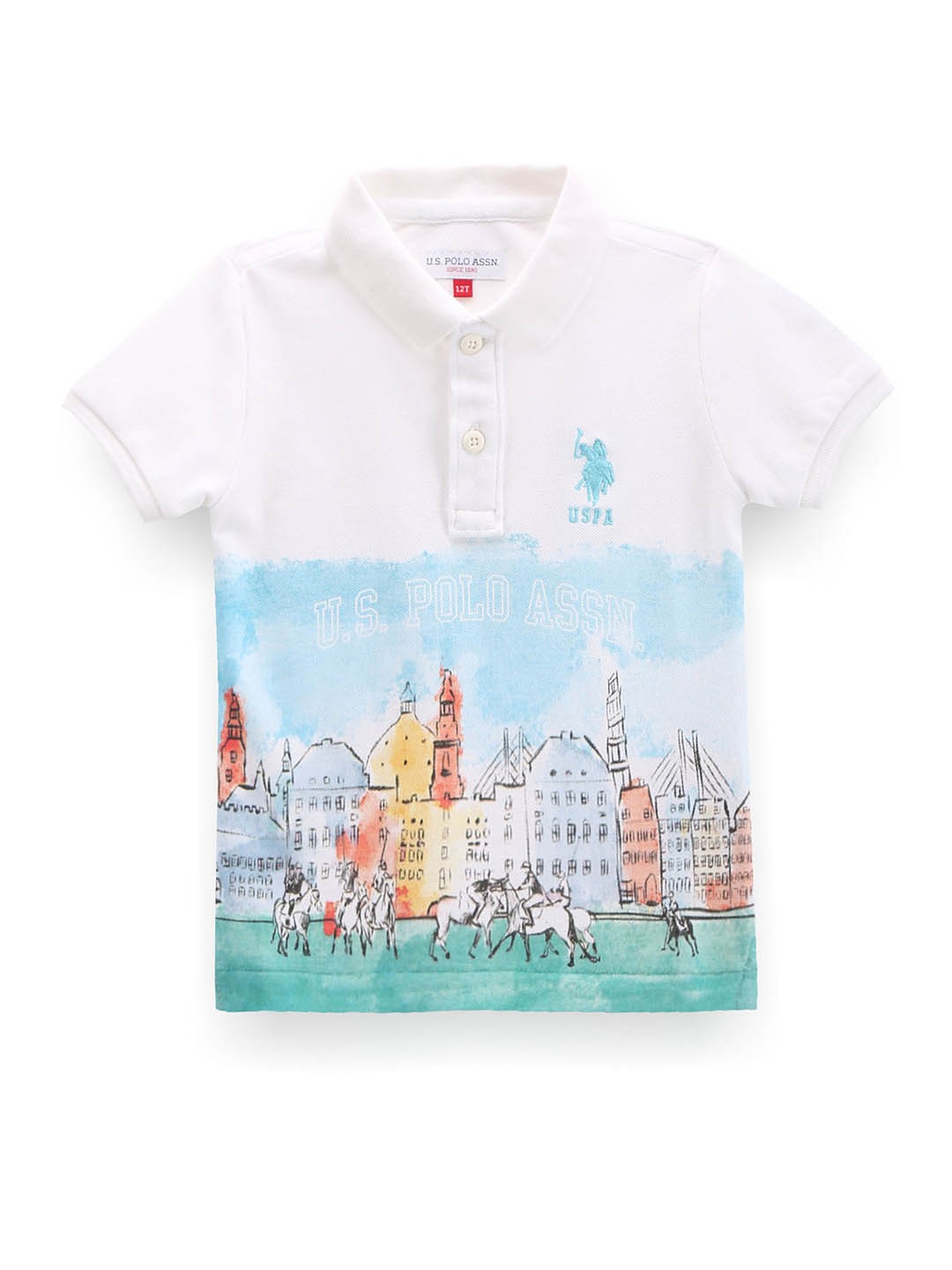 

U.S. Polo Assn. Kids Boys Printed Polo Collar Pure Cotton T-shirt, White