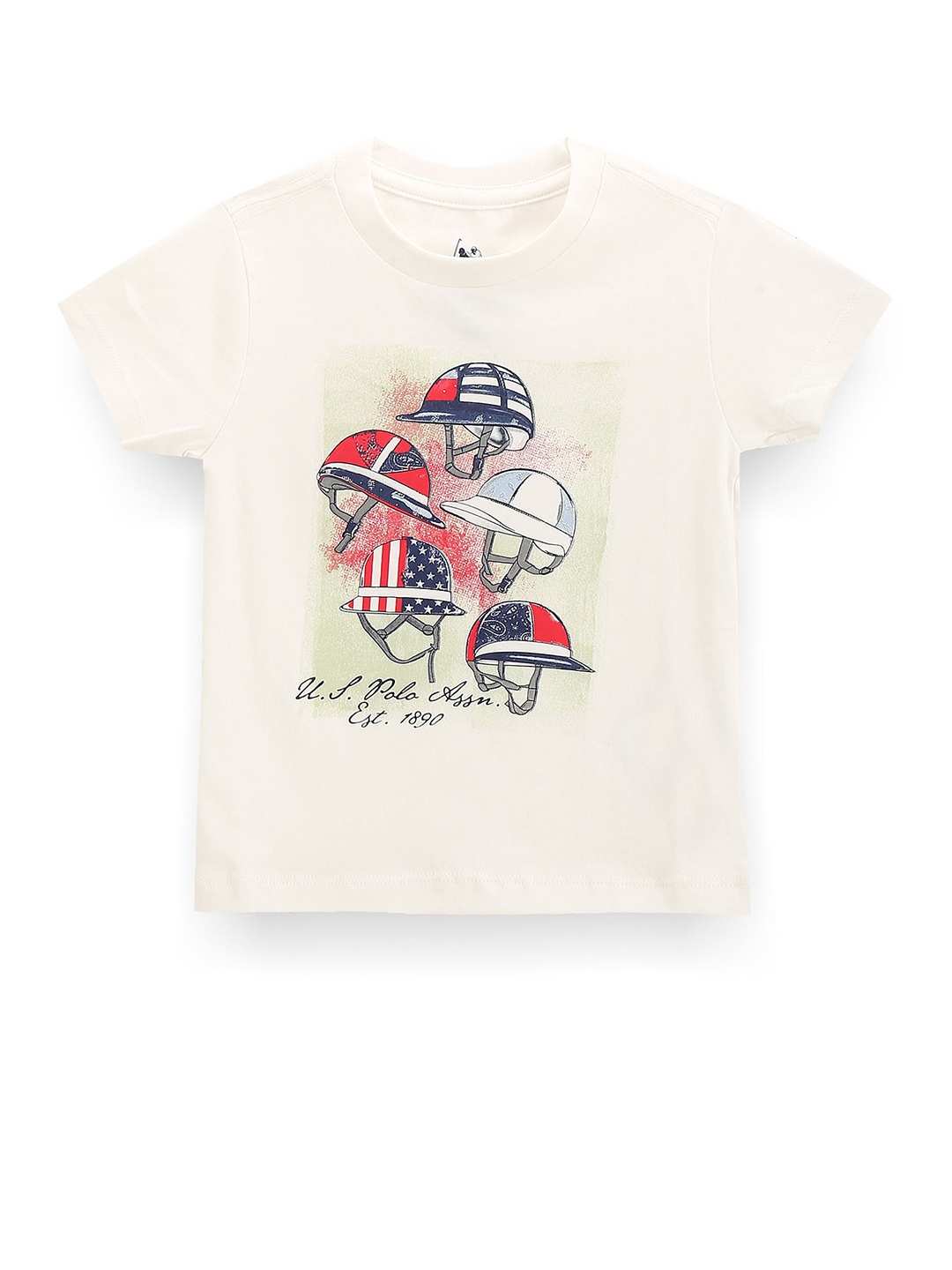 

U.S. Polo Assn. Kids Boys Graphic Printed Pure Cotton T-shirt, Off white