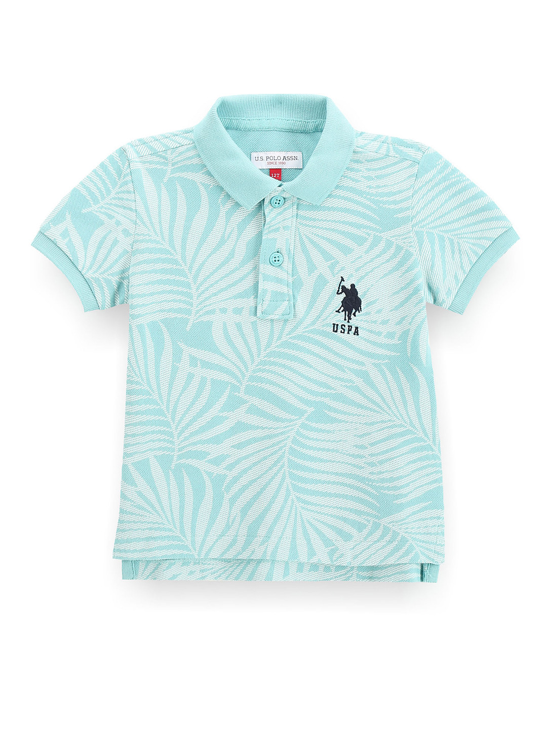 

U.S. Polo Assn. Kids Boys Floral Printed Polo Collar Tropical Pure Cotton T-shirt, Blue