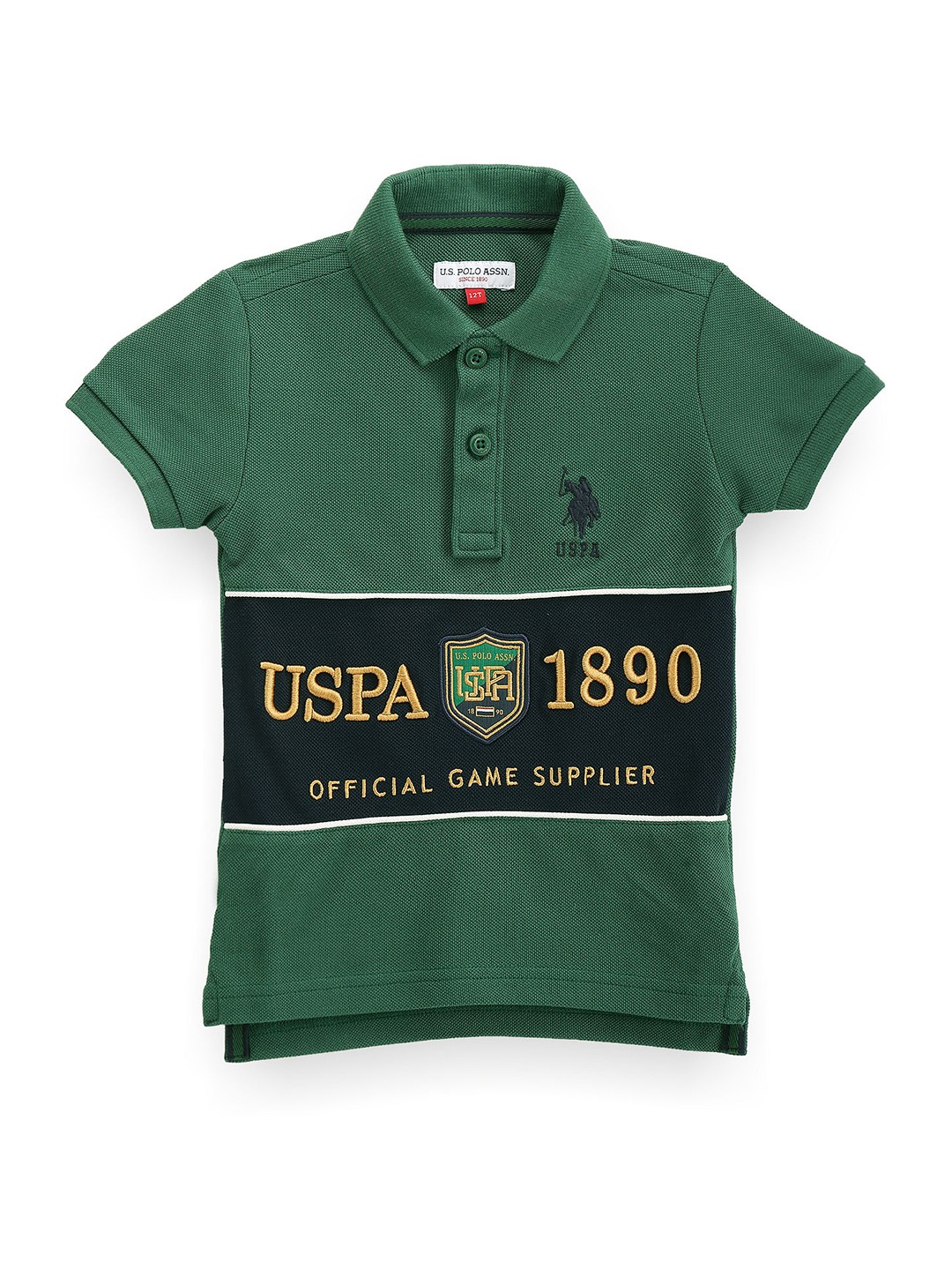

U.S. Polo Assn. Kids Boys Colourblocked Polo Collar Pure Cotton T-shirt, Green
