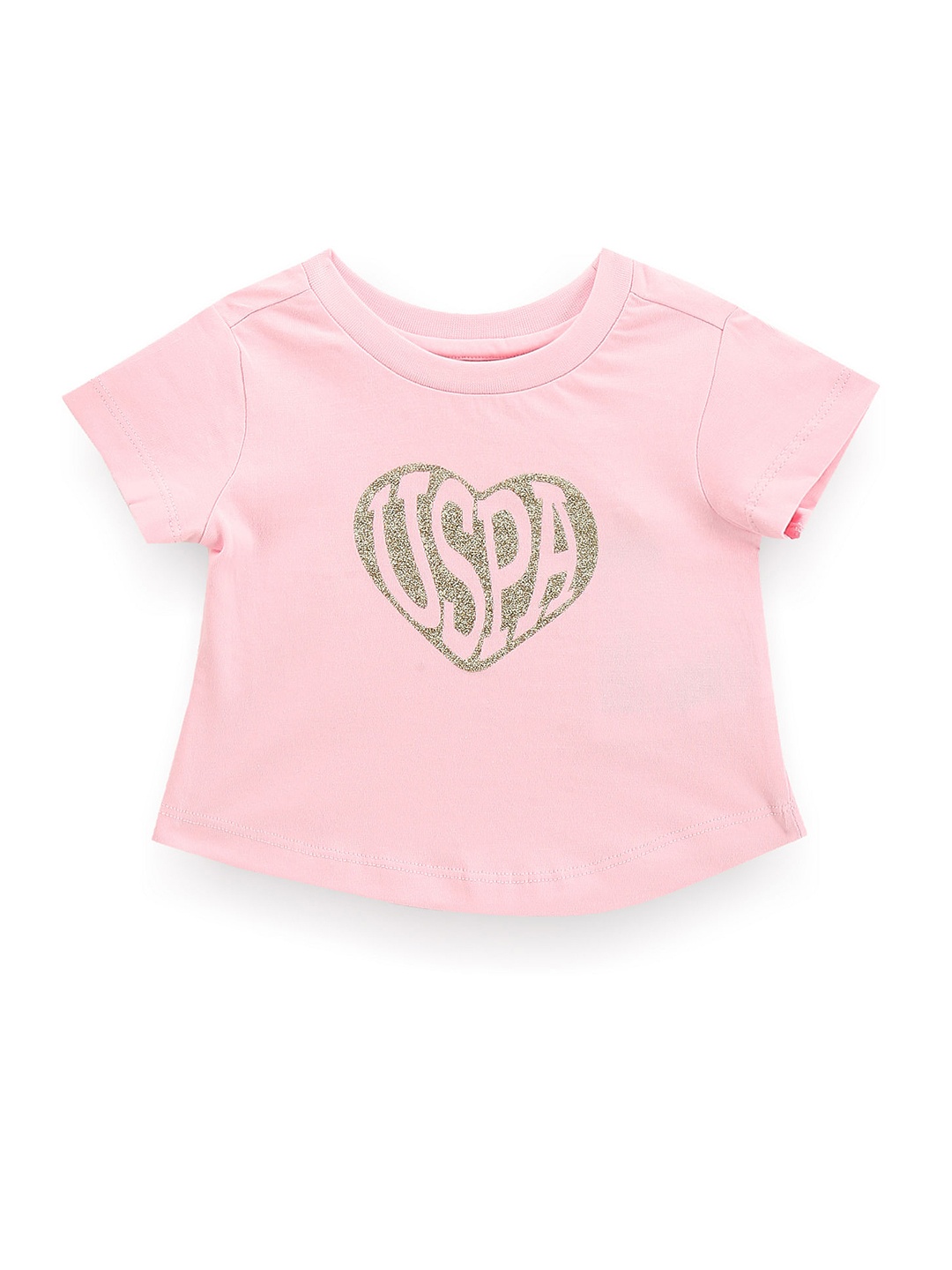 U.S. Polo Assn. Kids Girls Glitter Printed Pure Cotton T-shirt, Pink
