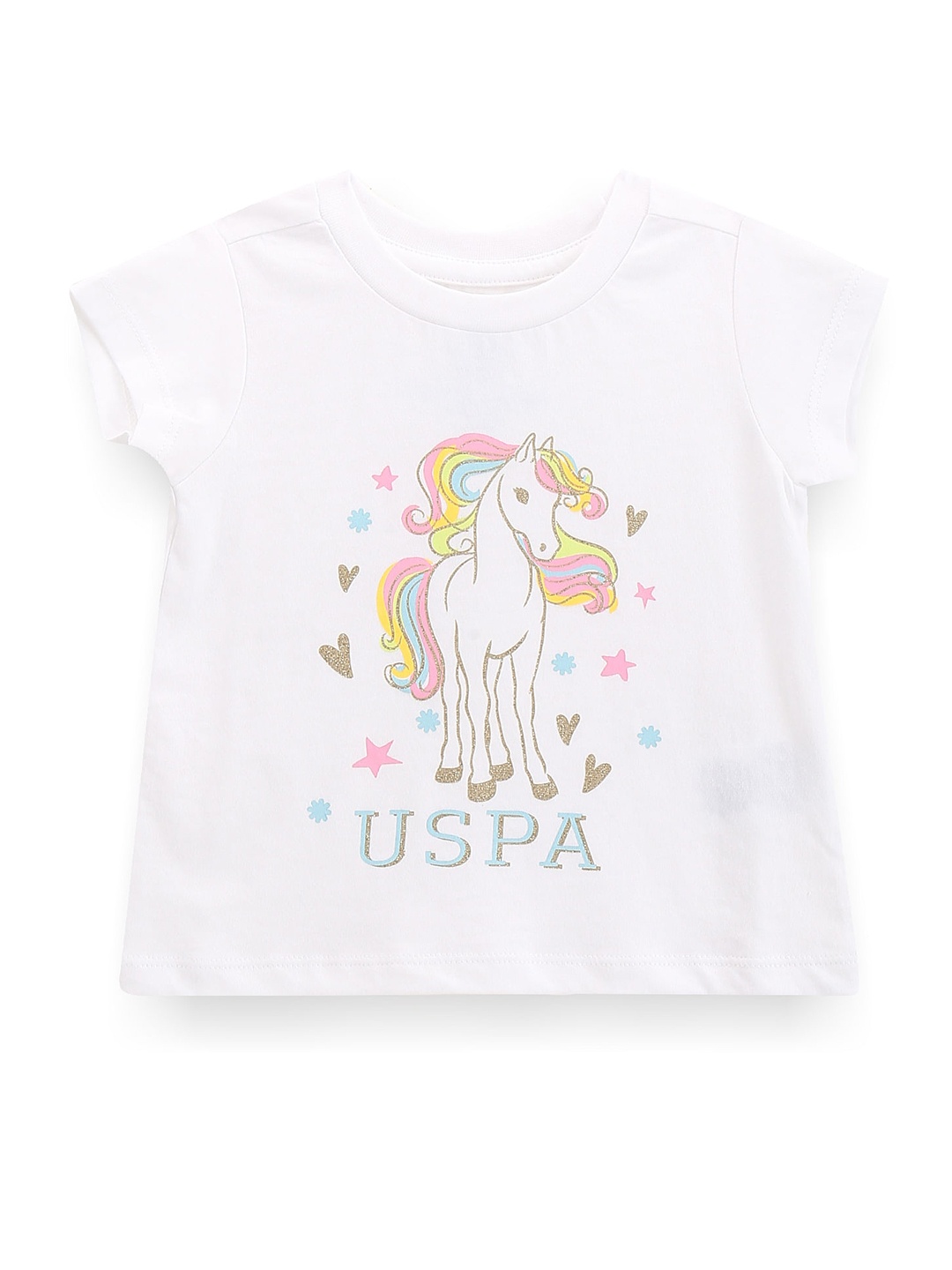 U.S. Polo Assn. Kids Girls Graphic Printed Pure Cotton T-shirt, White