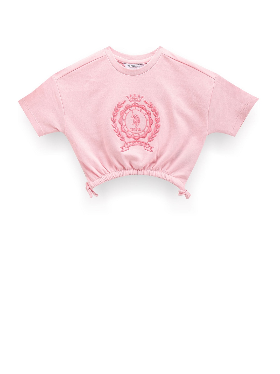 U.S. Polo Assn. Kids Girls Graphic Embroidered Pure Cotton T-shirt, Pink