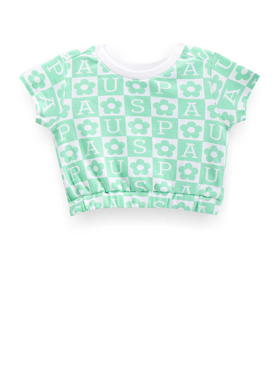 

U.S. Polo Assn. Kids Girls Floral Printed Pure Cotton Crop T-shirt, Green