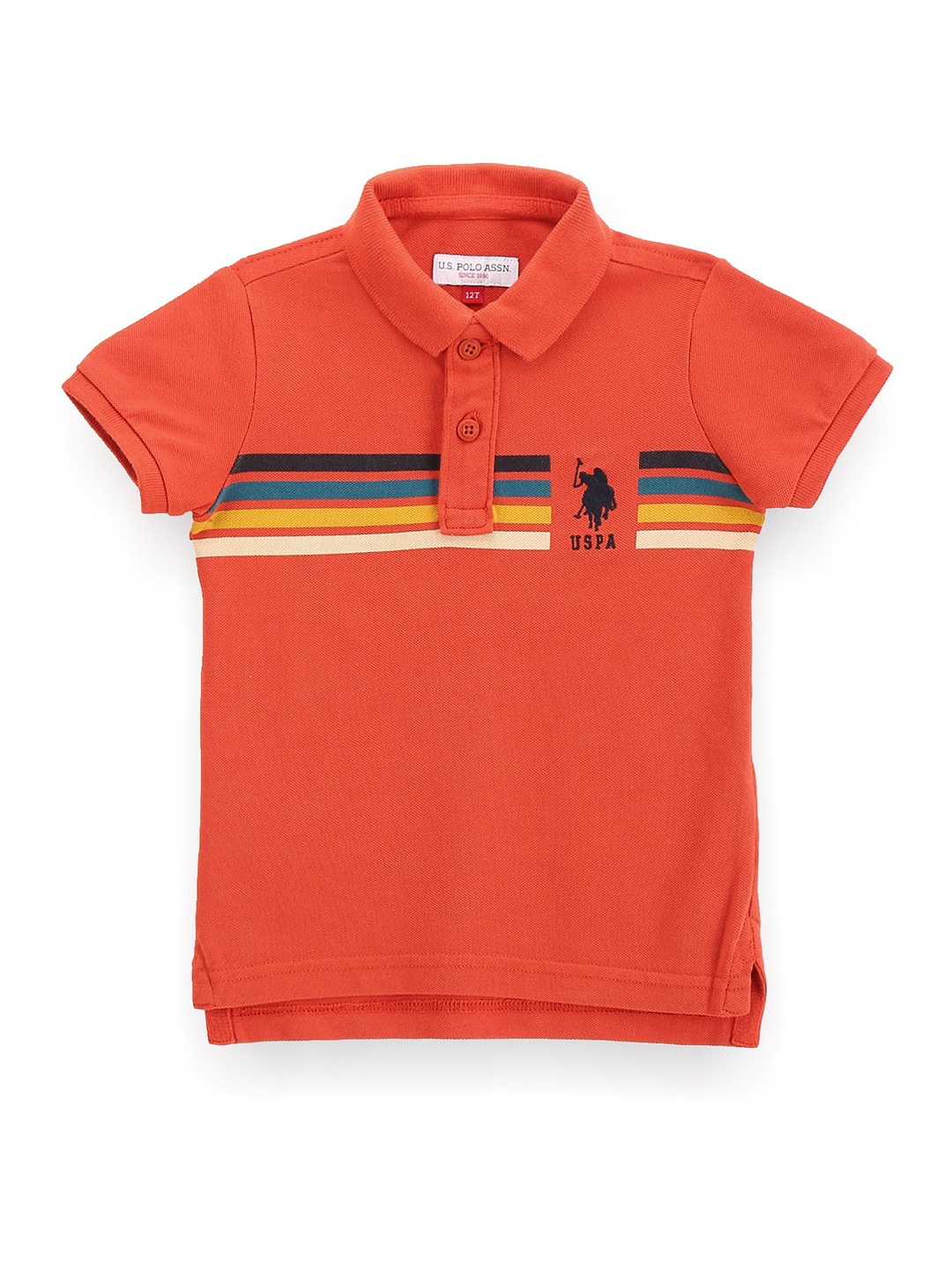 

U.S. Polo Assn. Kids Boys Striped Polo Collar Pure Cotton T-shirt, Orange