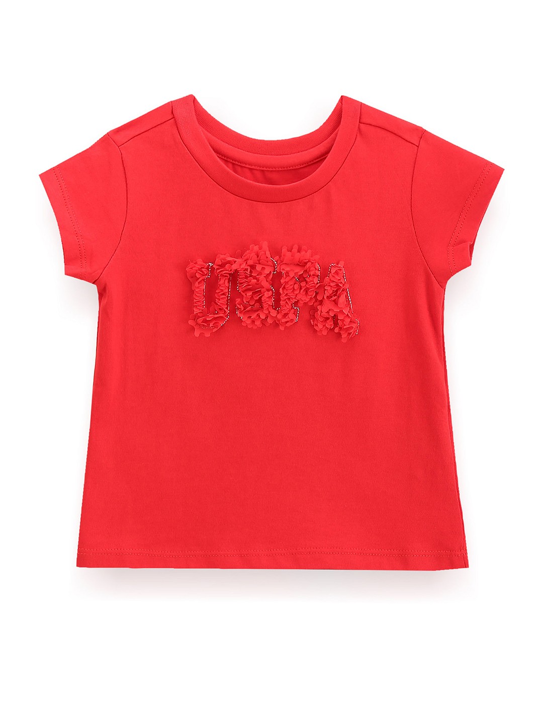 U.S. Polo Assn. Kids Girls Self Design Pure Cotton T-shirt, Red