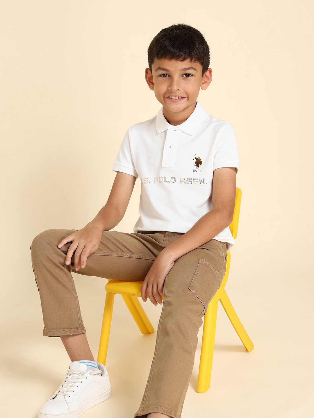 

U.S. Polo Assn. Kids Boys Typography Printed Polo Collar Pure Cotton T-shirt, White