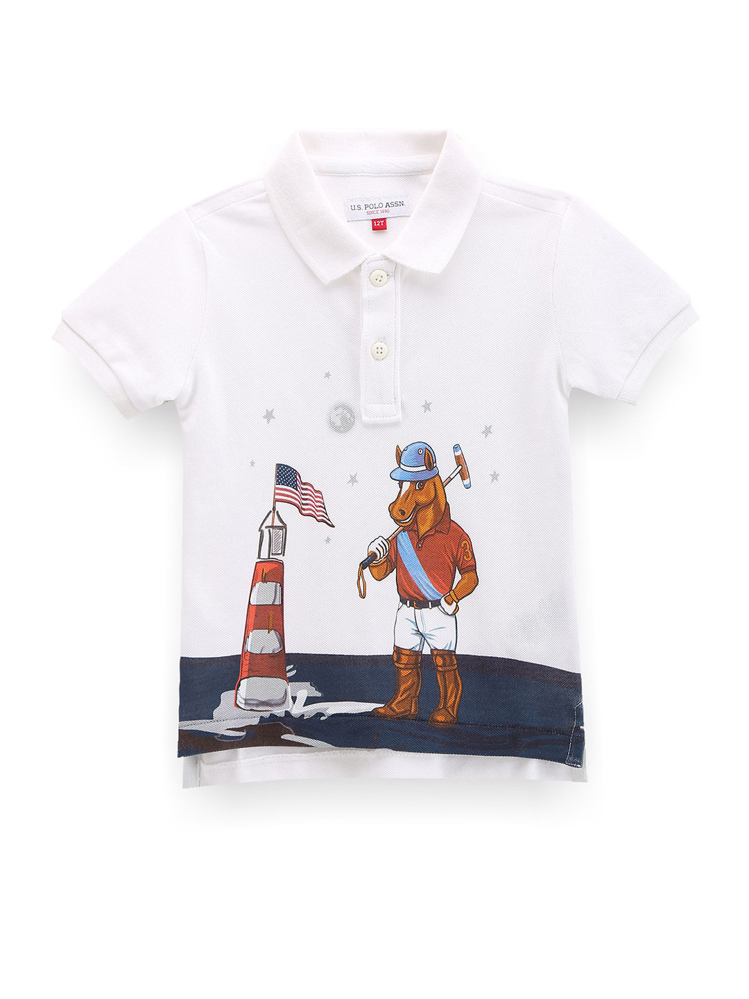 

U.S. Polo Assn. Kids Boys Printed Polo Collar Pure Cotton T-shirt, White