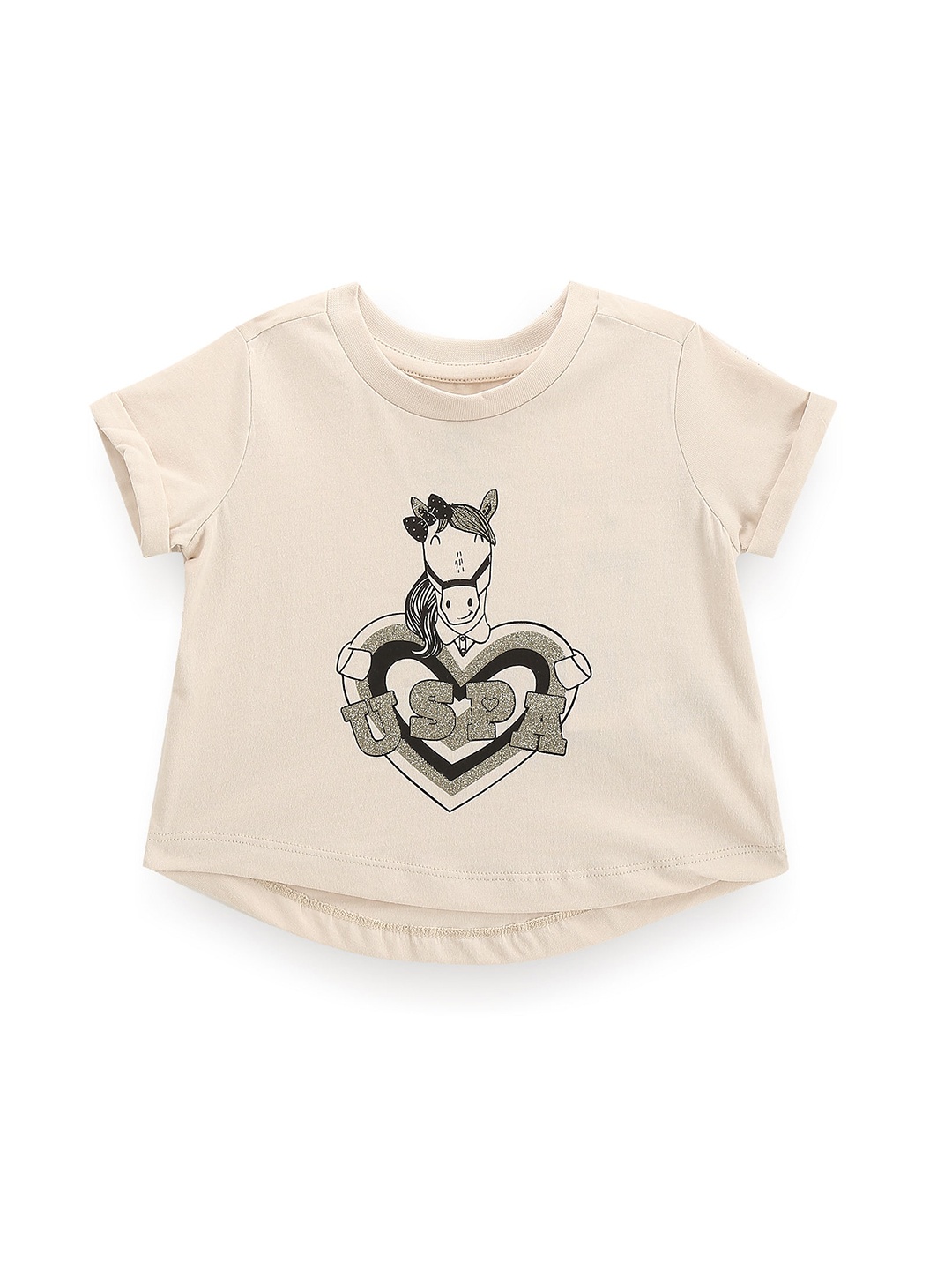 

U.S. Polo Assn. Kids Girls Printed Pure Cotton T-shirt, Beige
