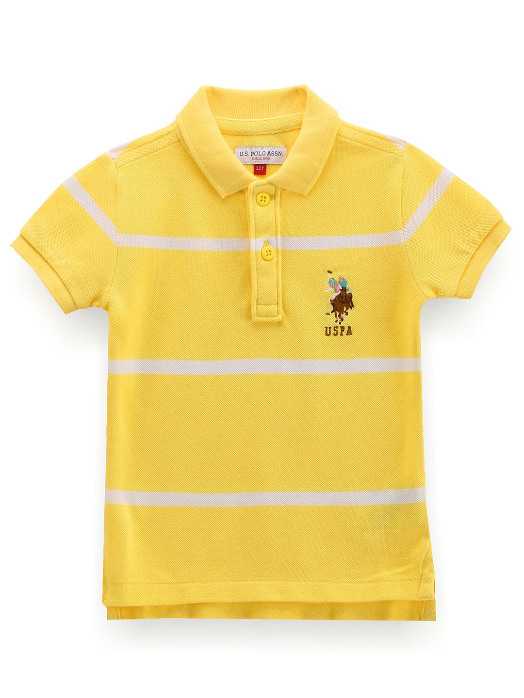 

U.S. Polo Assn. Kids Boys Striped Polo Collar Pure Cotton T-shirt, Yellow