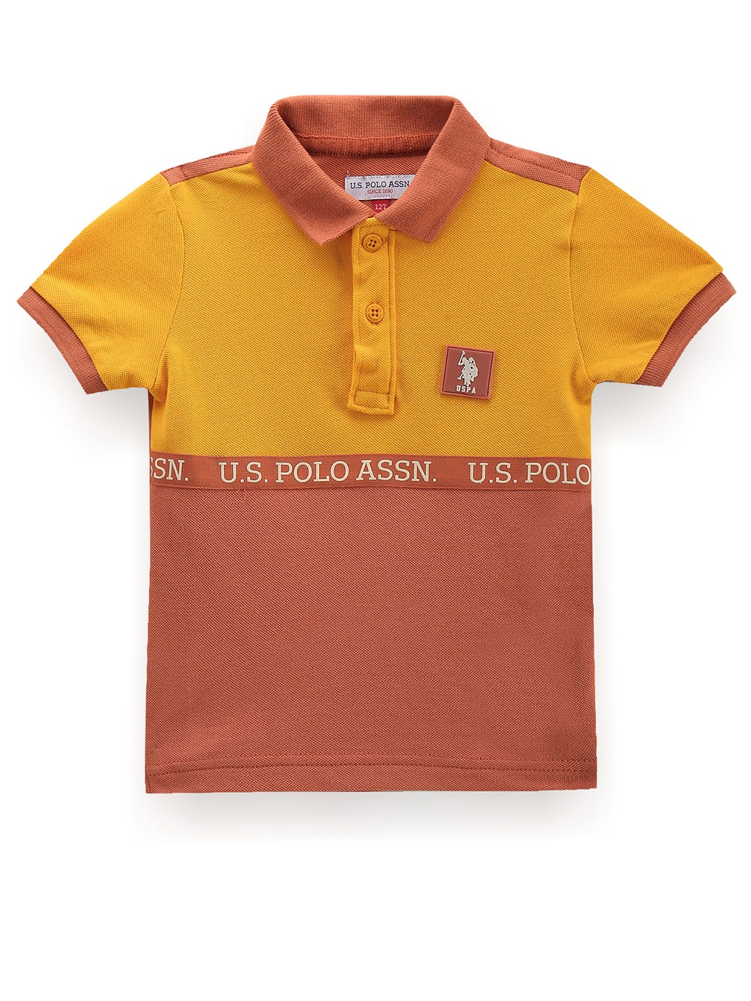 U.S. Polo Assn. Kids Boys Colourblocked Polo Collar Pure Cotton T-shirt, Orange