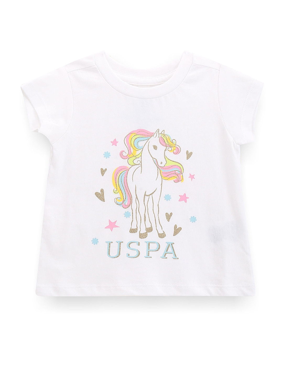 

U.S. Polo Assn. Kids Girls Graphic Printed Cap Sleeves Pure Cotton T-shirt, White
