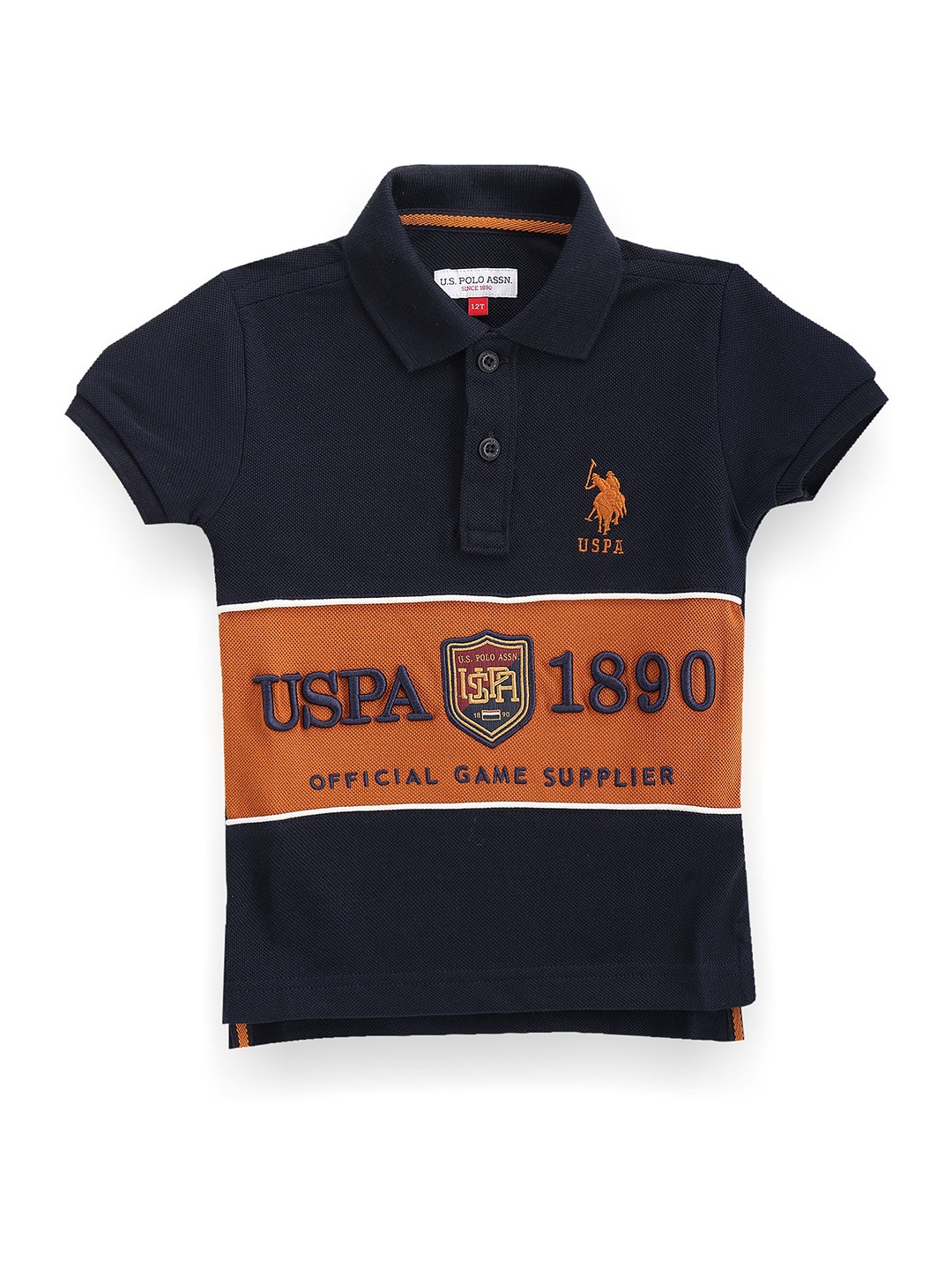 

U.S. Polo Assn. Kids Boys Colourblocked Polo Collar Pure Cotton T-shirt, Navy blue